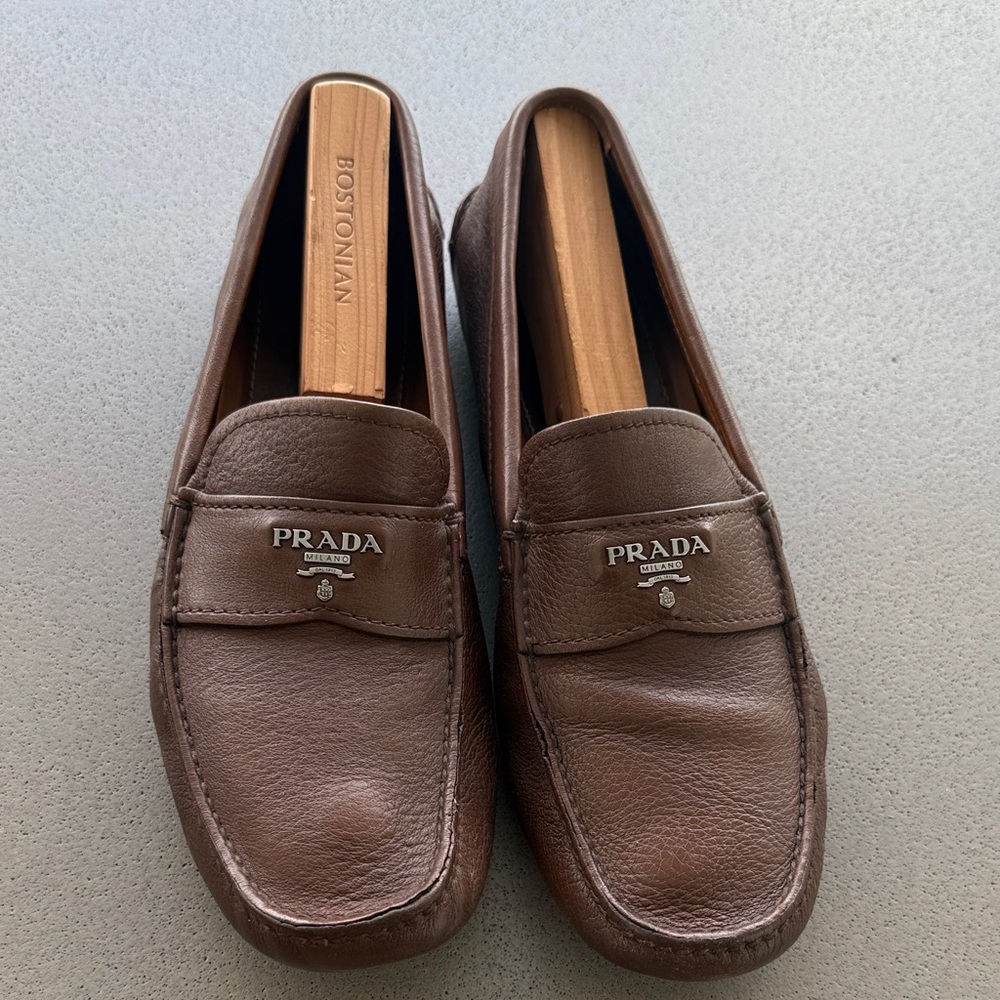 Prada Men's Chocolate Leather Slip-Ons